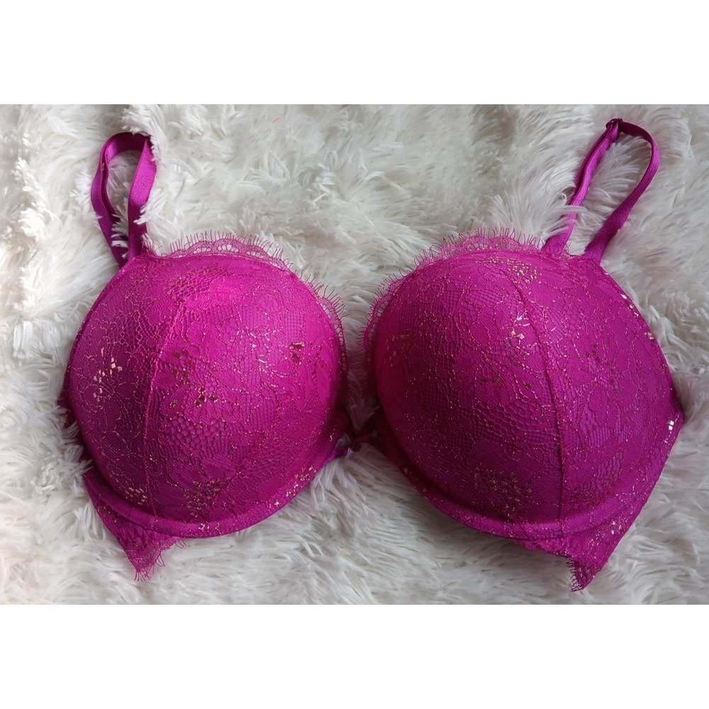 Victoria's Secret Angels Padded Push-up Plunge Underwire Pink Lace Bra 36D /D80